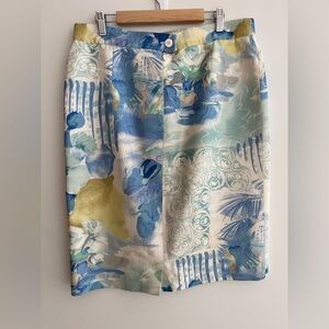 LOUIS FERAUD Vintage Designer 90's Pencil Skirt Fully Lined Abstract Pattern